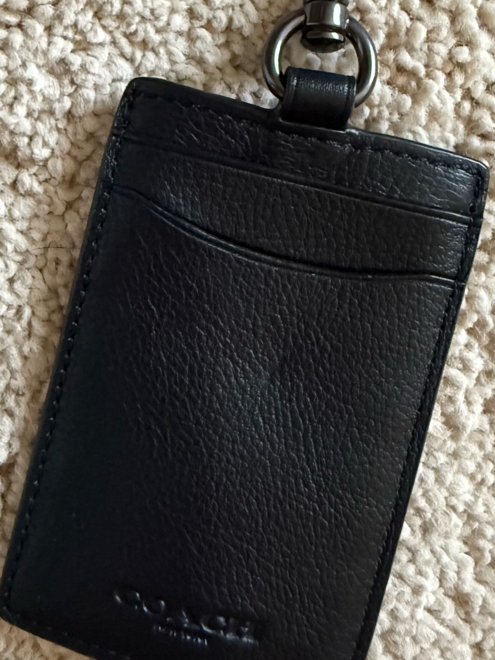Coach Black Pebbled Leather Card Holder with Key Ring